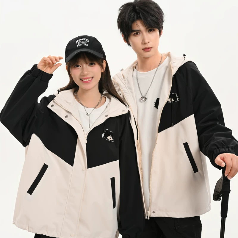 森女部落 Couple clothing, trench coat, autumn jacket with hood, for beloved, loose fit