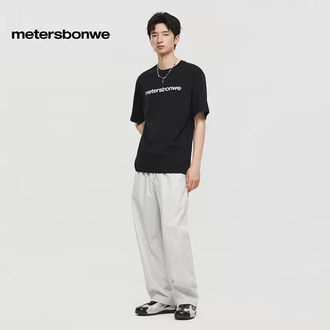 美特斯邦威弯刀裤男2026夏季新款潮流宽松纯色休闲简约直筒长裤子 图片 2