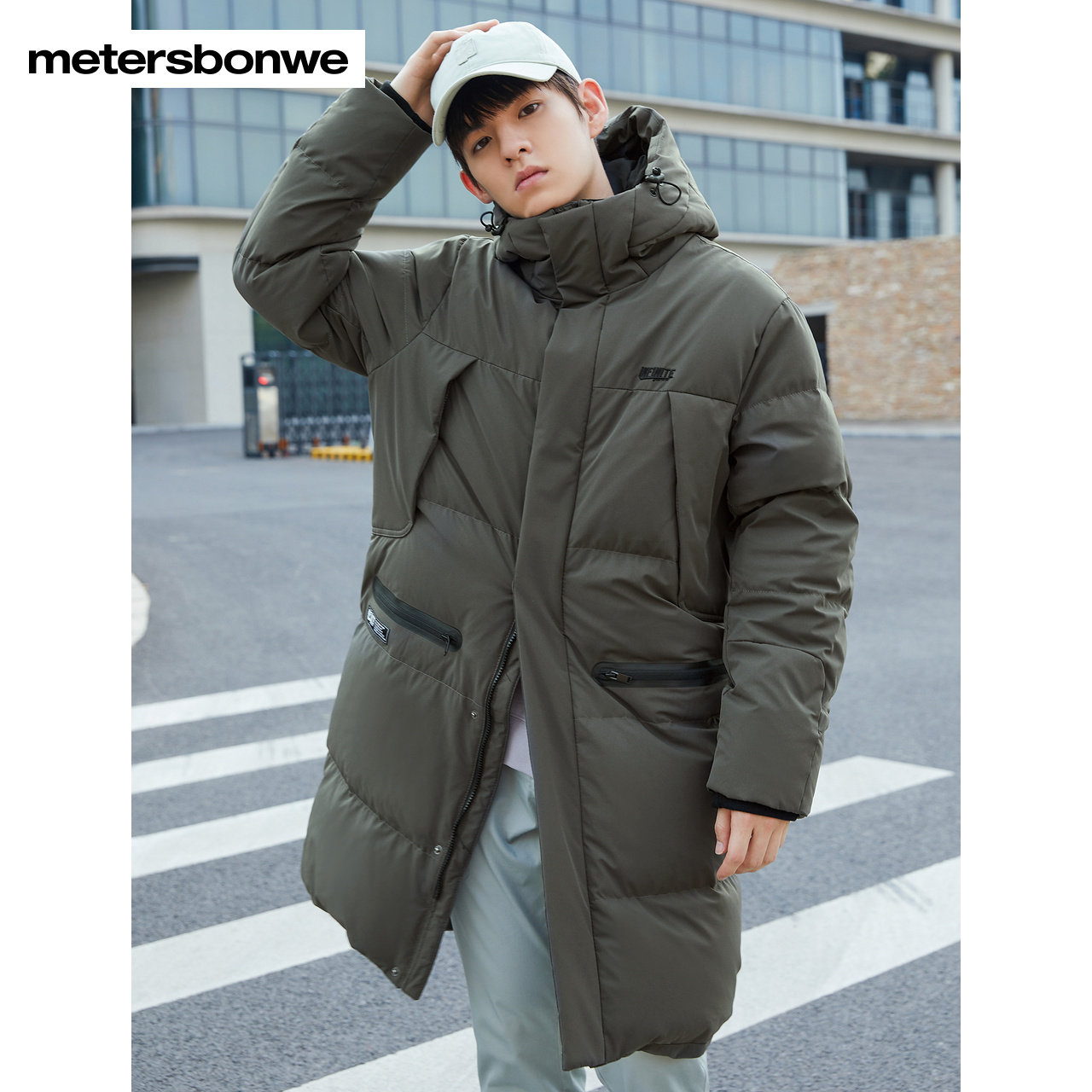 美特斯邦威长款羽绒服男春秋新款连帽夹克加厚黑色保暖外套男羽绒