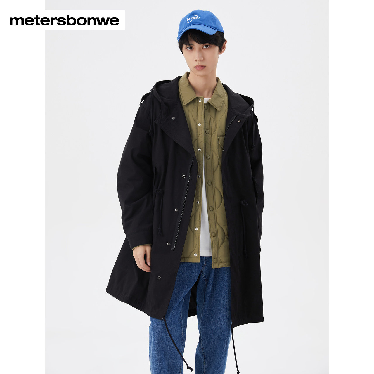 男士2022秋季新款中长款黑色服夹克 美特斯邦威网店夹克