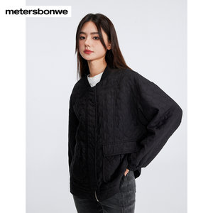 美特斯邦威外套女士2024春季新款百搭简约棒球领宽松夹克棉服上衣