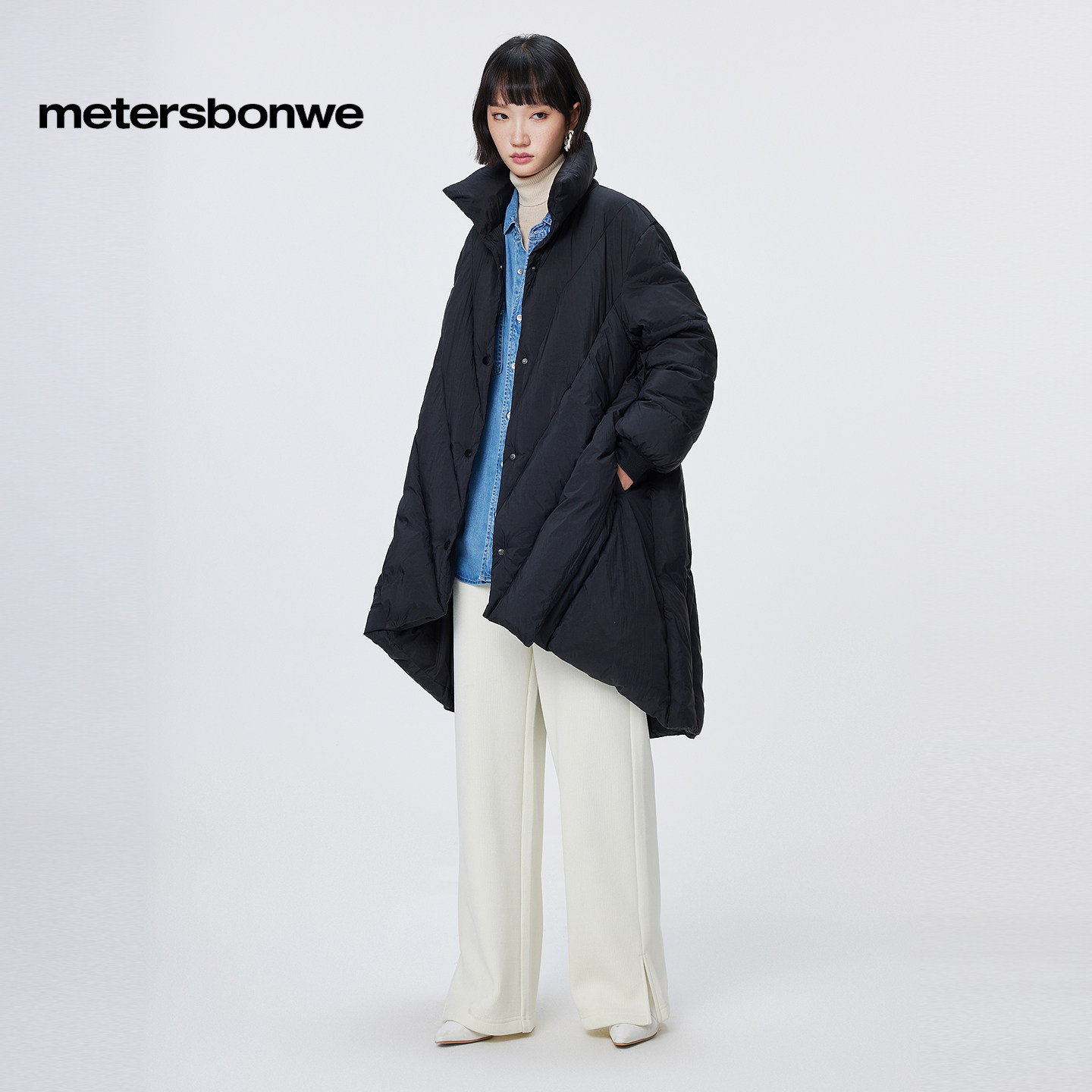 美特斯邦威羽绒服女士新款冬季中长款简约百搭保暖羽绒外套女