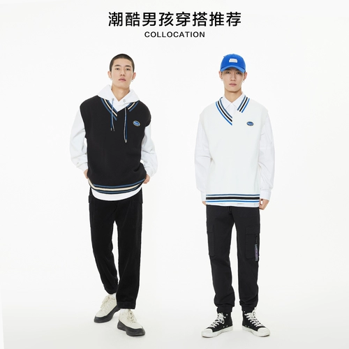 Мужской модный осенний ретро свитер без рукавов, оверсайз, V-образный вырез