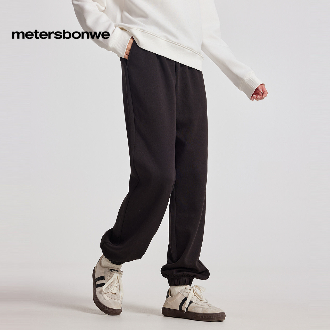 美特斯邦威休闲裤女士春季宽松百搭舒适高腰收脚裤显瘦简约长裤