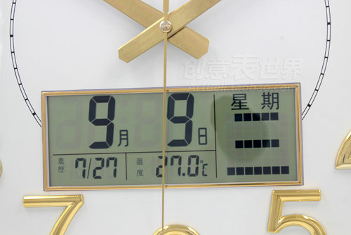 金钟宝现代客厅石英钟表大码液晶万年日历温度16英寸静音金色挂钟 - 图1