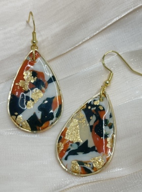 JOCo Fashion｜复古风法式油画感中古宫廷金箔925银针18K镀金耳环
