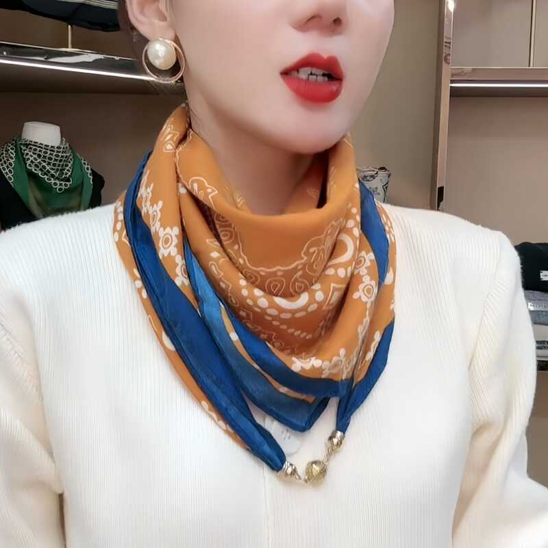 65cm磁吸围巾女春秋冬季韩版百搭时尚洋气双面方巾护颈棉麻小披肩