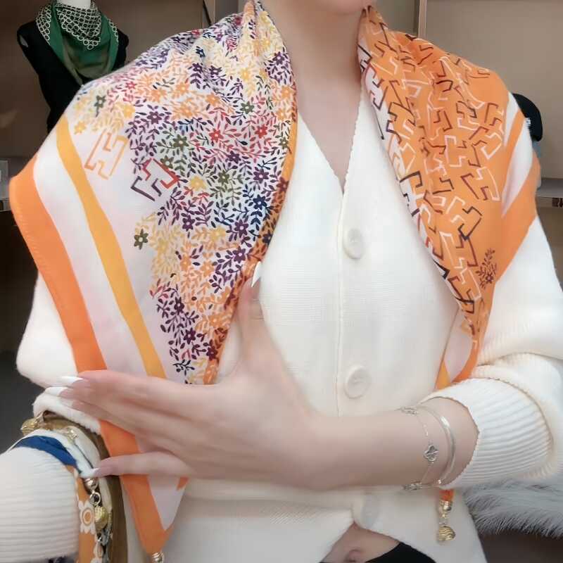 65cm磁吸围巾女春秋冬季韩版百搭时尚洋气双面方巾护颈棉麻小披肩