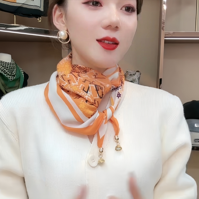 65cm磁吸围巾女春秋冬季韩版百搭时尚洋气双面方巾护颈棉麻小披肩