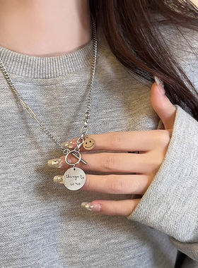韩版ins潮笑脸圆脸OT扣女小众设计感百搭个性网红嘻哈锁骨链颈链