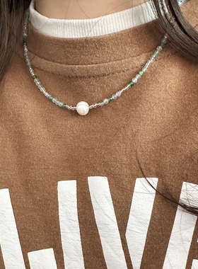 渐变绿天然石女款淡水珍珠项链