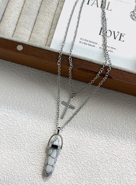 金属双层十字架男女看毛衣链项链