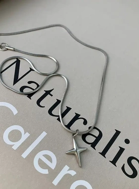 个性甜酷风通体钛钢十字架芒星项链小星星吊坠简约银白色蛇骨链