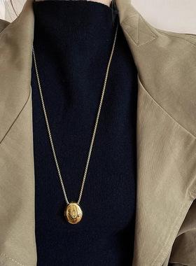 新款冷淡风光面大水滴吊坠钛钢项链女高级感锁骨链轻奢百搭毛衣链