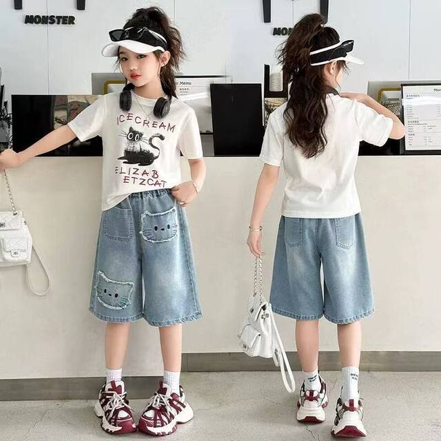 ເດັກຍິງ summer ຄົນອັບເດດ: denim ສັ້ນ cat