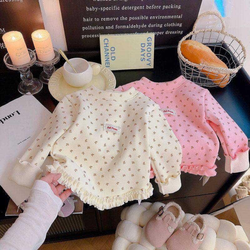 女童秋冬新款打底儿童甜美碎花加绒长袖保暖内搭花边洋气长袖,淘宝优惠券,粉丝福利购,淘宝优惠卷