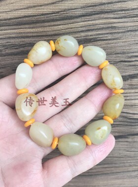 和田玉原石手链新疆红皮真皮男女