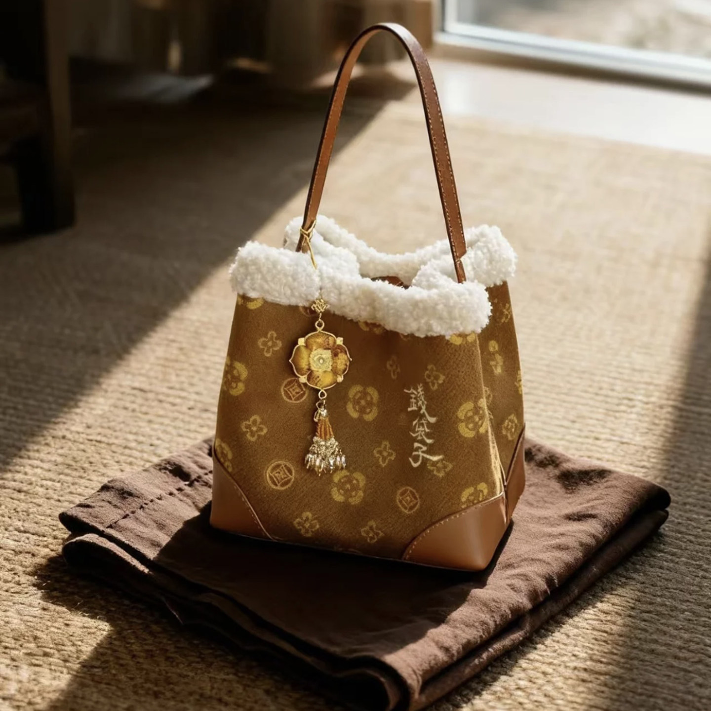 杭州灵隐马年冬日限定有钱花钱袋子手提斜挎包毛绒包招财送闺蜜,淘宝优惠券,粉丝福利购,淘宝优惠卷