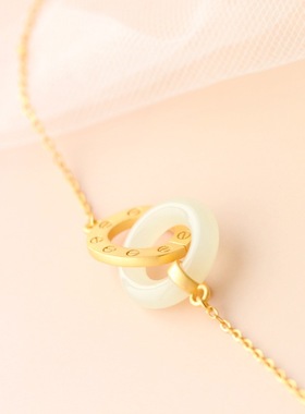 天然和田玉吊坠时尚风银项链