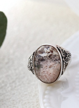 银宸首饰 镶天然绿幽灵手工银戒指 宫廷复古女士孤品925纯银戒子