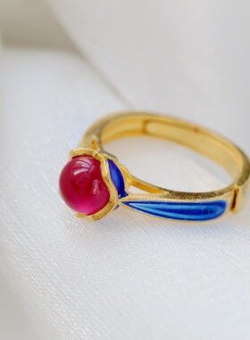 民族风复古925银戒指镶红刚玉