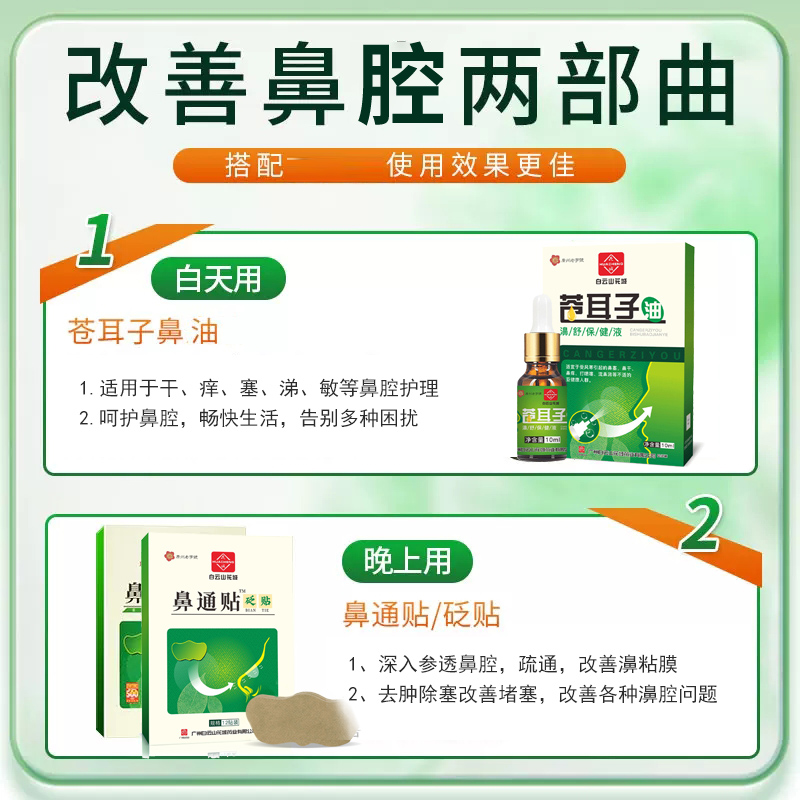 白云山苍耳子鼻油鼻不通气鼻干流鼻涕通鼻贴儿童成人通用通鼻神器 - 图1