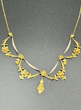 法国法金18k金新艺术浮雕玫瑰花老切钻石项链订金链接 实价请私询