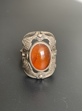 国内现货德国捕鱼岛纯银老琥珀戒指