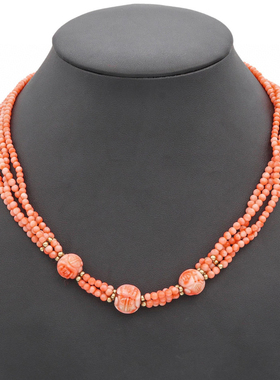 国内现货中古14k金隔珠刻面圆珠多股米珠项链