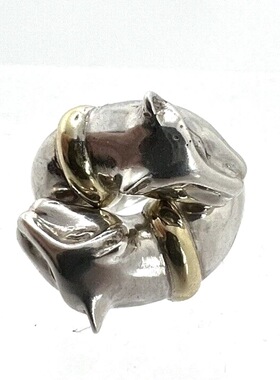 中古925银18k金浮雕豹子戒指订金链接实价请私询
