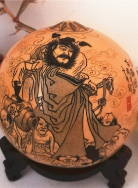 针刻彩雕天然葫芦收藏实物图文玩