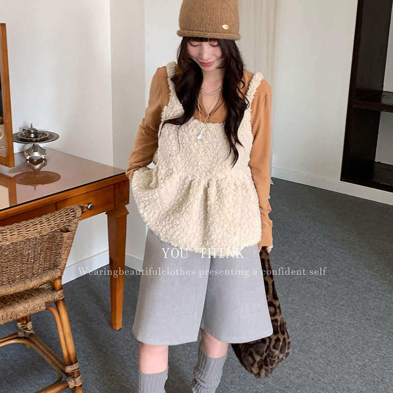 韩版高级you think冬季韩系百搭柔软休闲仿羊羔绒吊带背心1654背,淘宝优惠券,粉丝福利购,淘宝优惠卷