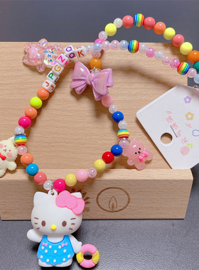 硅胶KT猫彩色串珠女童可爱项链
