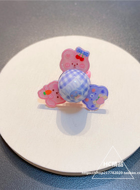 儿童旋转戒指小熊宝闪光转动指环创意礼物女童带灯发亮光卡通首饰
