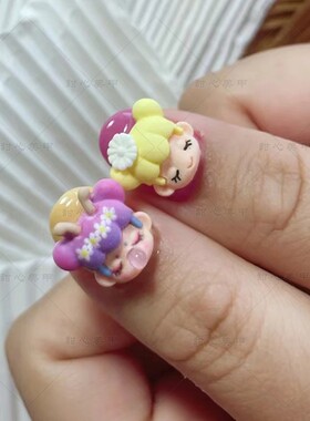美甲卡通吹泡泡美少女指甲饰品