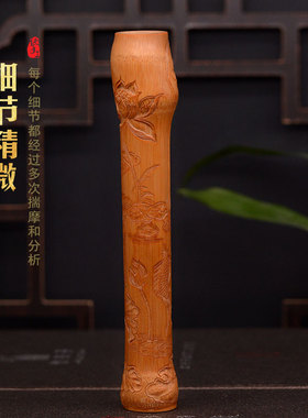 张念超竹刻荷韵青莲浮雕把玩雕件