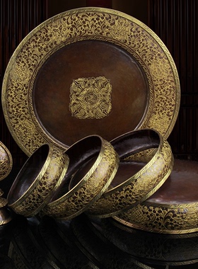 尼泊尔七宝曼扎盘加厚紫铜手工