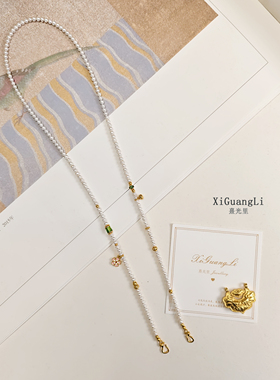 天然淡水珍珠项链黄金吊坠万能挂链锁包配绳双钩毛衣链女闺蜜礼物