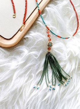 天然南红长款背背链毛衣链130cm长双层南红毛衣链项链斜挎链