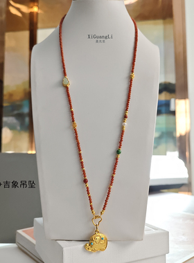 天然南红项链蜜蜡毛衣链配黄金葫芦吊坠项链可拆卸链本命年挂绳女