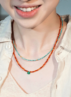 天然红玛瑙玉髓串珠项链新中式国风锁骨链本命年好运饰品叠戴项链