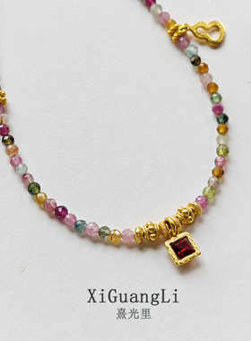 原创天然碧玺锁骨链轻奢颈链天然纯银石榴石吊坠小众设计项链女