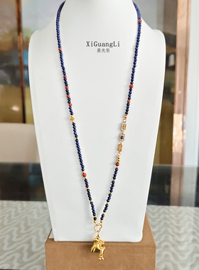 天然青金石万能链吊坠万能扣黄金吊坠配链天然南红新中式毛衣链女