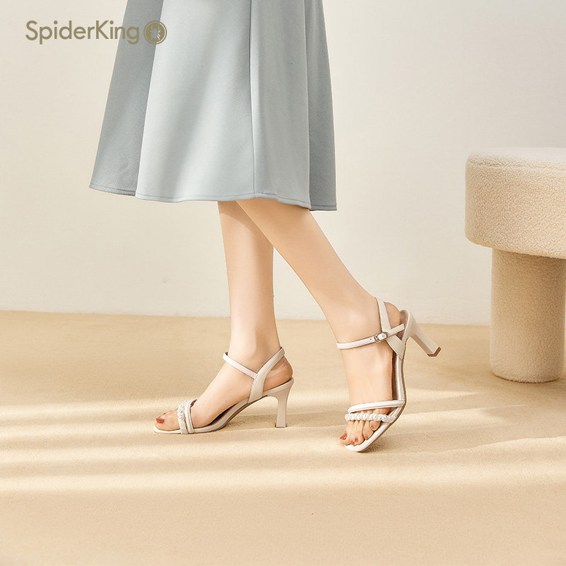 蜘蛛王女鞋官方旗舰店正品2025年夏季新款仙风外穿一字扣高跟女凉,淘宝优惠券,粉丝福利购,淘宝优惠卷