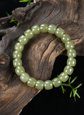 和田玉手链女款晴水湖水绿直切