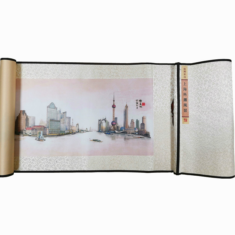 上海纪念品外滩丝绸画卷中国风特色礼品送老外国人伴手礼出国礼物
