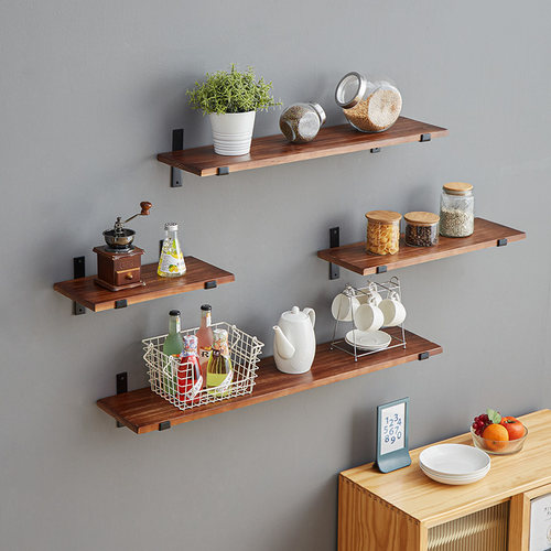 定制实木一字隔板墙上置物架书架实木搁板阳台厨房客厅隔板收纳架 - 图1