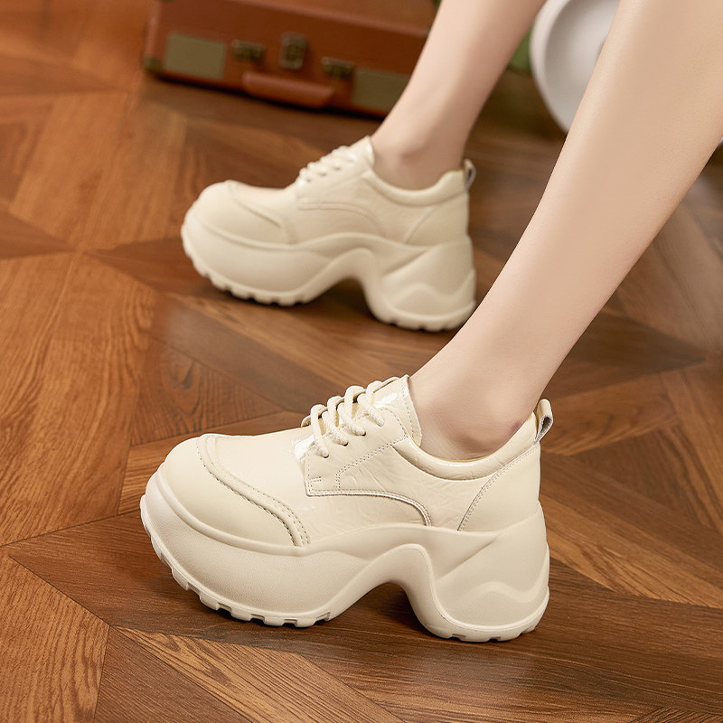 厚底小皮鞋女2026春季新款英伦风粗跟深口单鞋系带8cm增高女鞋,淘宝优惠券,粉丝福利购,淘宝优惠卷