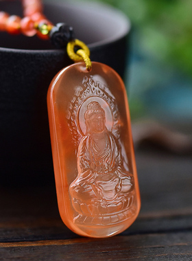 红兔毛水晶雕释迦摩尼佛祖吊坠