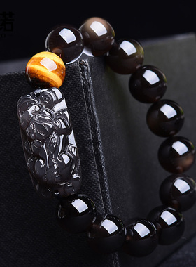 冰彩黑曜石貔貅手链款本命年单圈佛珠黑曜岩手串龙年饰品礼物